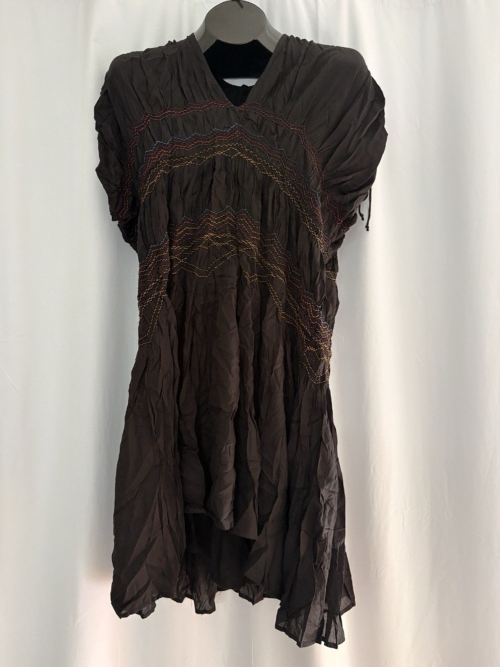 NWT FREE PEOPLE M Black Rainbow Smocked Summer Dress Embroidered Viscose